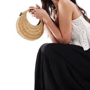 BNWT Mango Premium Natural Woven Crescent Crossbody Bag